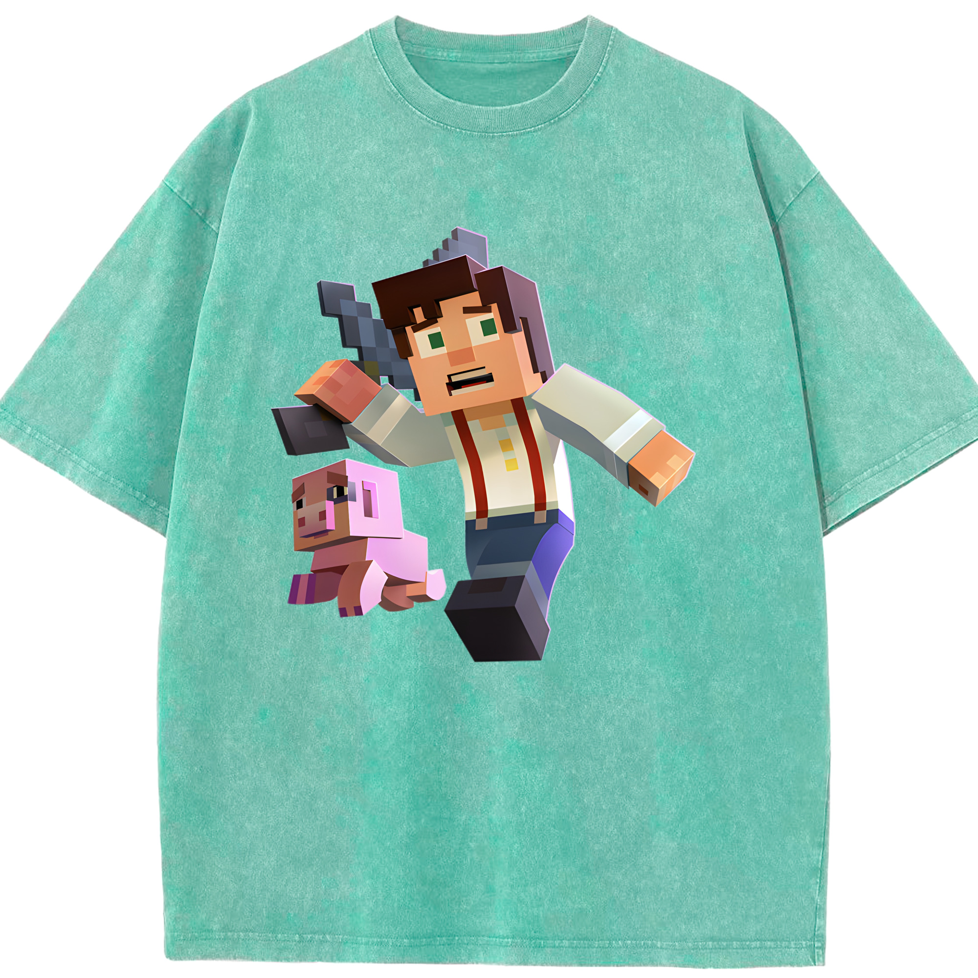 （画像用） マインクラフト ブロックの世界 Minecraft MC Block world 綿100% ヴィンテージ風 半袖Tシャツ（フロントプリント）